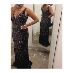 Bronze and Silver Beaded Black Gown